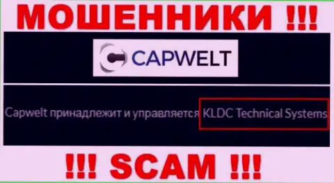 Юридическое лицо организации CapWelt - это KLDC Technical Systems, инфа позаимствована с официального web-портала