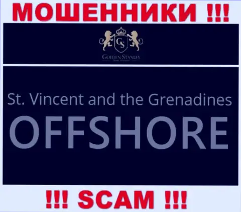 Офшорная регистрация GoldenStanley на территории St. Vincent and the Grenadines, способствует кидать клиентов