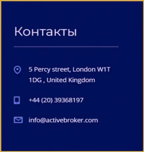 Адрес центрального офиса Форекс компании ActiveBroker Сom, предоставленный на официальном сайте указанного Форекс брокера