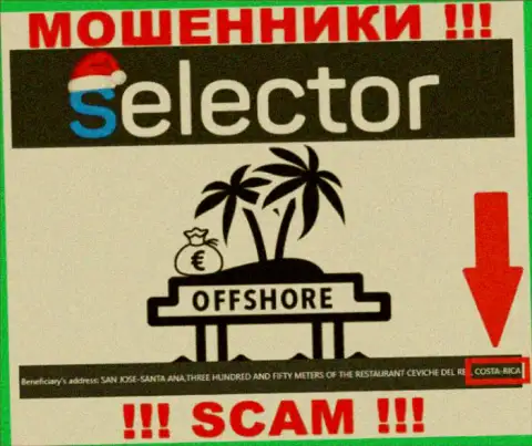 Из Selector Casino средства возвратить невозможно, они имеют офшорную регистрацию: COSTA-RICA