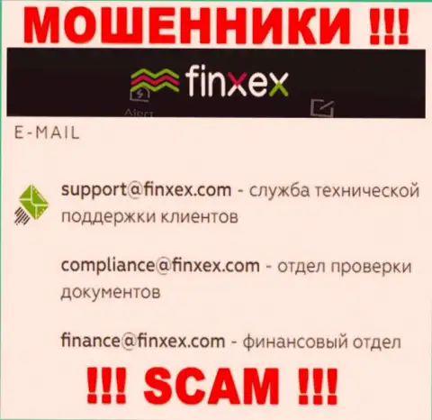 В разделе контактной инфы интернет-лохотронщиков Finxex, размещен именно этот е-мейл для обратной связи с ними