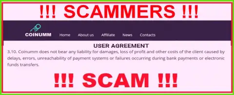 Coinumm Com scammers are not liable for clientage losses