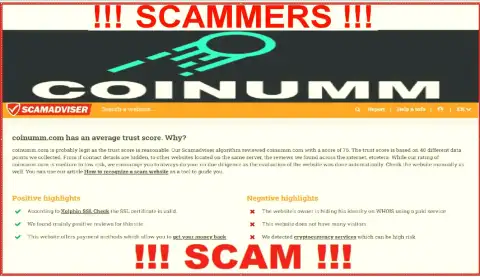 Information about Coinumm Com thiefs from the scamadviser com