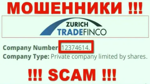 12374614 - это номер регистрации ZurichTradeFinco Com, который указан на официальном web-сайте компании