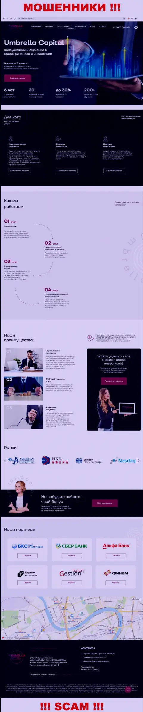 Вид официального веб-портала мошеннической организации Umbrella-Capital Ru