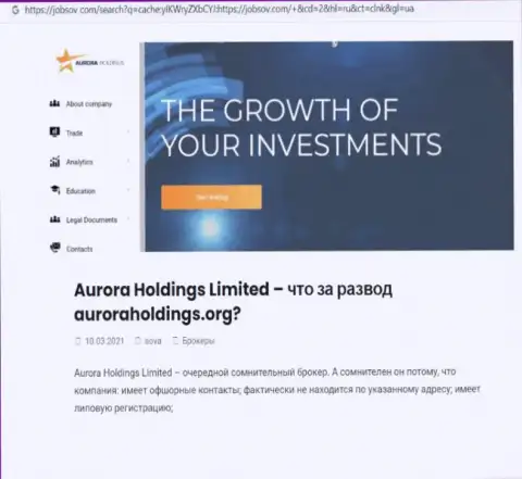 Место Aurora Holdings в черном списке контор-мошенников (обзор манипуляций)