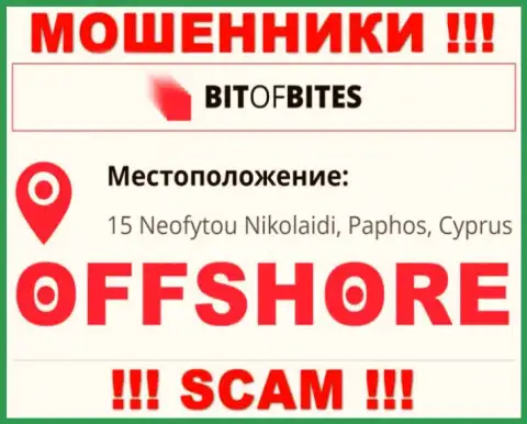 Организация БитОфБитес Ком указывает на web-портале, что расположены они в оффшорной зоне, по адресу - 15 Neofytou Nikolaidi, Paphos, Cyprus