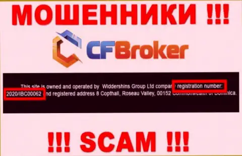 Регистрационный номер интернет воров CFBroker Io, с которыми опасно совместно работать - 2020/IBC00062