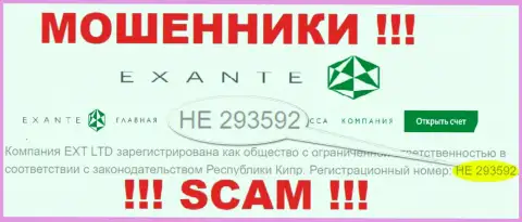 Регистрационный номер мошенников Экзант Еу, с которыми совместно сотрудничать крайне опасно: HE 293592