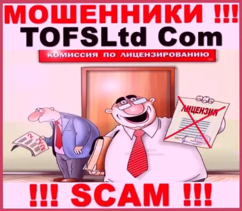 Работа с конторой TOFSLtd Com будет стоить Вам пустого кошелька, у указанных мошенников нет лицензии