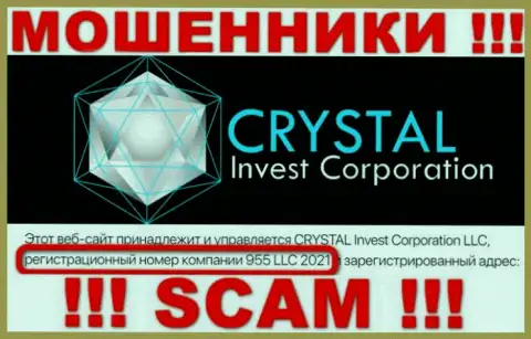 Регистрационный номер организации Crystal Invest Corporation, скорее всего, что и ненастоящий - 955 LLC 2021