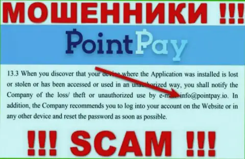 Организация ПоинтПэй не прячет свой е-майл и предоставляет его у себя на сайте