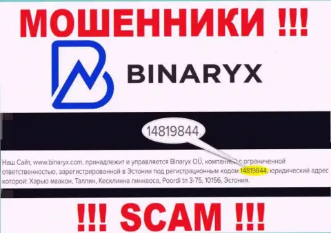 Binaryx не скрыли рег. номер: 14819844, да и зачем, оставлять без денег клиентов номер регистрации вовсе не мешает