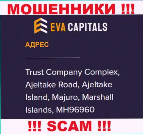 На информационном портале Ева Капиталс предоставлен оффшорный адрес организации - Trust Company Complex, Ajeltake Road, Ajeltake Island, Majuro, Marshall Islands, MH96960, будьте крайне бдительны - это мошенники