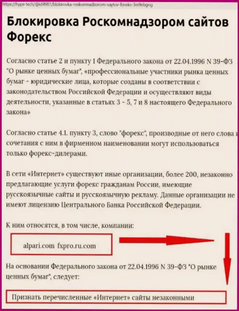 Инфа об блокировке сайта Форекс-мошенников ФиксПро Ком Ру