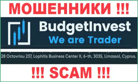 Не сотрудничайте с BudgetInvest Org - указанные мошенники спрятались в офшоре по адресу: 8 Octovriou 237, Lophitis Business Center II, 6-th, 3035, Limassol, Cyprus