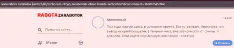 Еще один валютный игрок охотно поделился своей точкой зрения об Форекс дилинговом центре EXCHANGEBC Ltd Inc на веб-ресурсе rabota-zarabotok ru