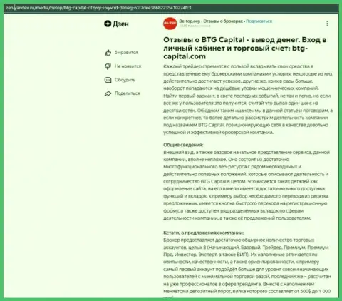 Статья об организации BTG Capital, представленная на сайте Дзен Яндекс ру