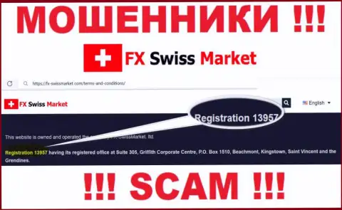 Как указано на официальном сайте мошенников FXSwiss Market: 13957 - это их рег. номер
