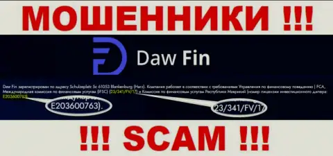 Номер лицензии Daw Fin, у них на сайте, не поможет уберечь Ваши вложенные деньги от воровства