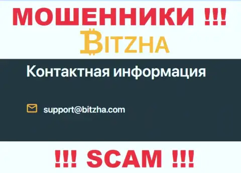 Электронная почта мошенников Bitzha, информация с официального веб-сервиса