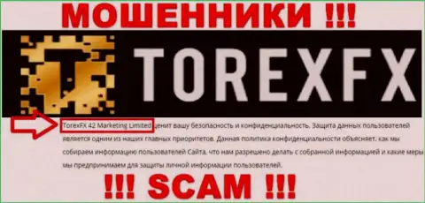 Юридическое лицо, владеющее интернет-ворюгами Torex FX - это Торекс ФХ 42 Маркетинг Лтд